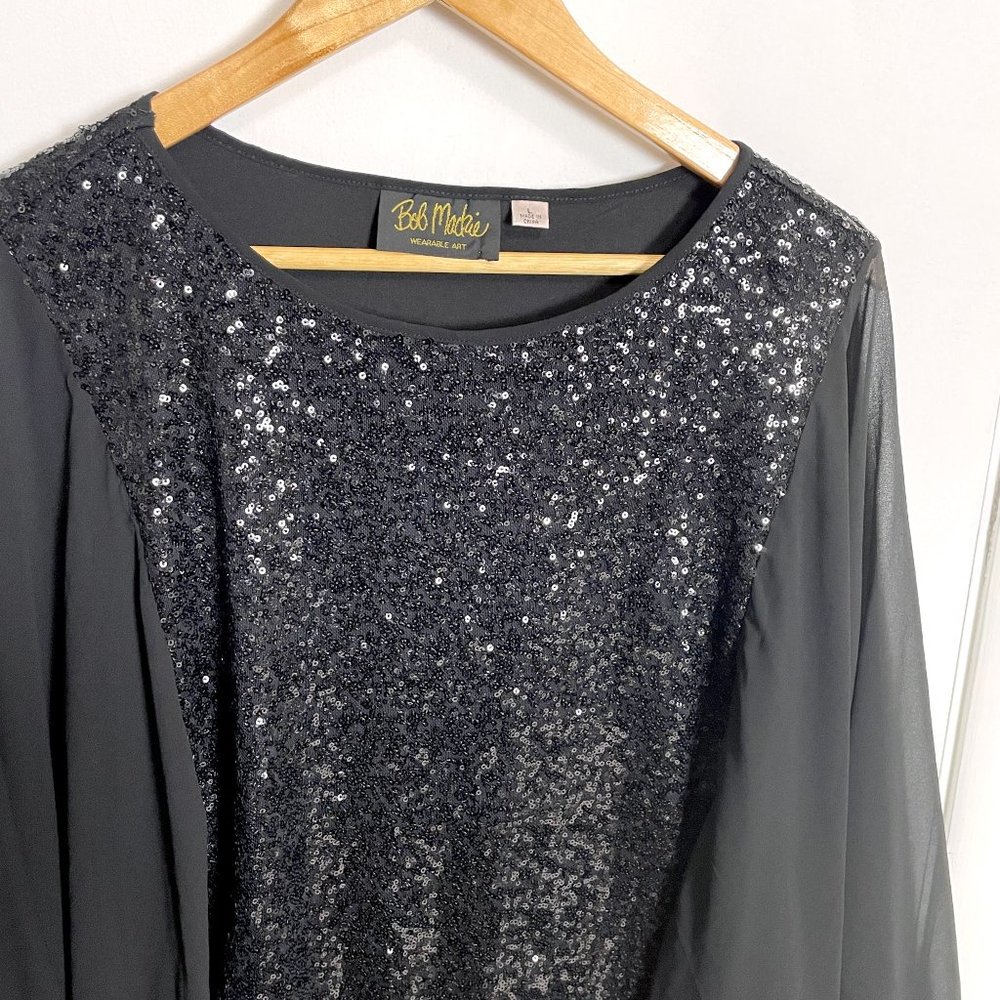 Bob Mackie sequins and chiffon black top - size large - Picture 3 of 10